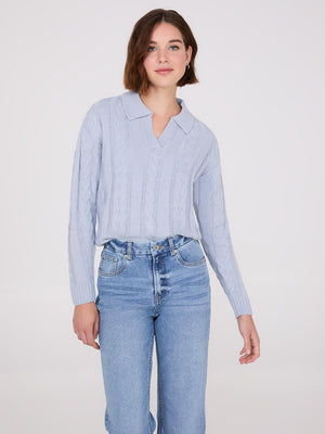 Multi-Cable Johnny Collar Sweater Lt Blue