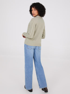 Multi-Cable Johnny Collar Sweater Sage