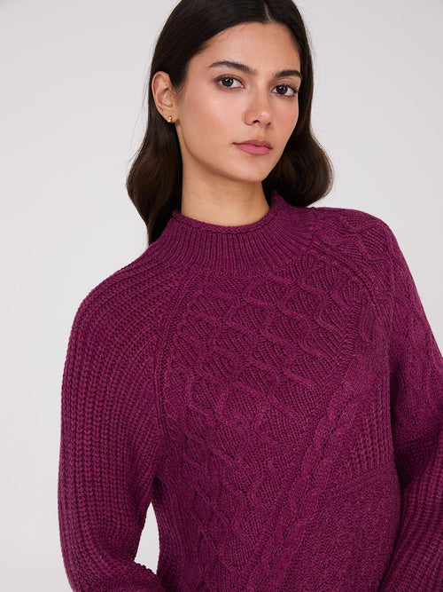 Multi Cable Knit Mock Neck Sweater