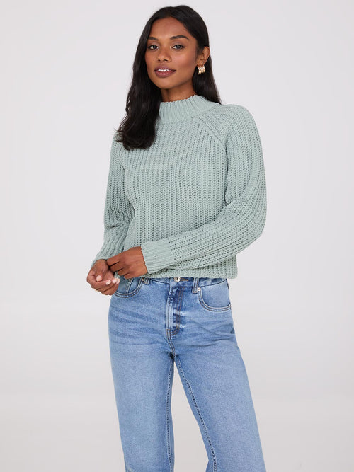 Mock Neck Shaker Stitch Chenille Sweater