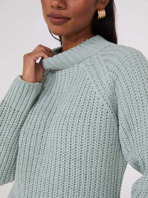 Mock Neck Shaker Stitch Chenille Sweater