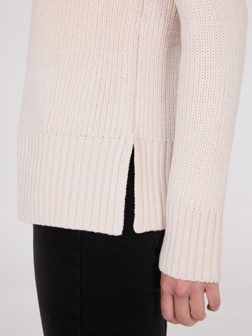 Ribbed V-Neck Sweater With Side Slits