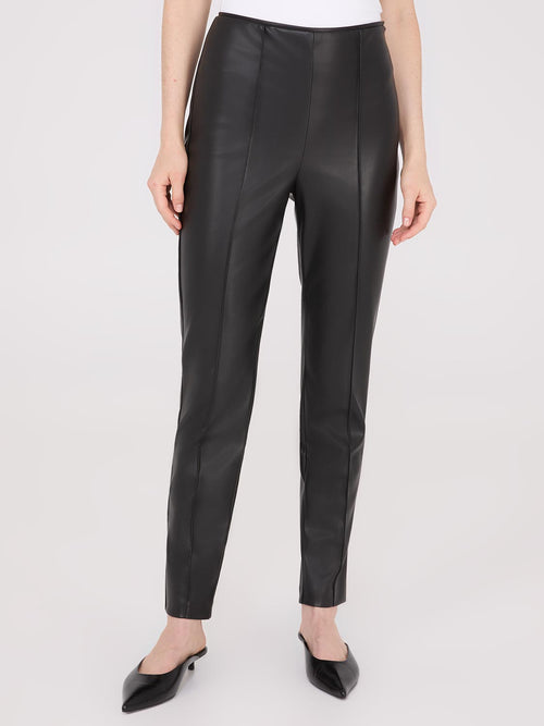 Faux Leather Front Pintuck Pants