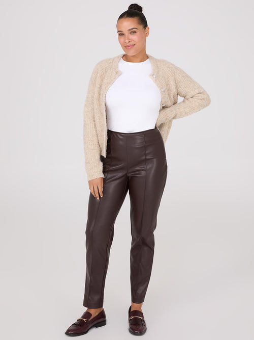 Faux Leather Front Pintuck Pants