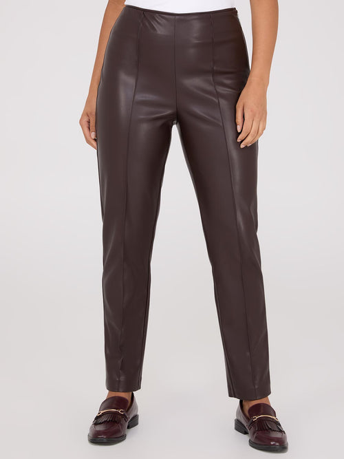 Faux Leather Front Pintuck Pants