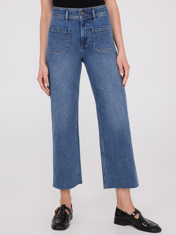 Wide-Leg Raw Edge Jeans Md Denim Blasted