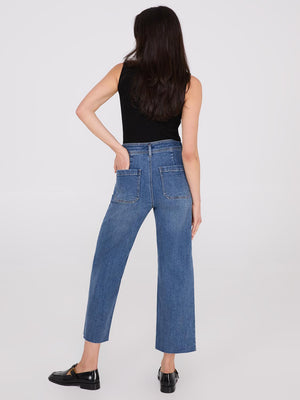 Wide-Leg Raw Edge Jeans Md Denim Blasted