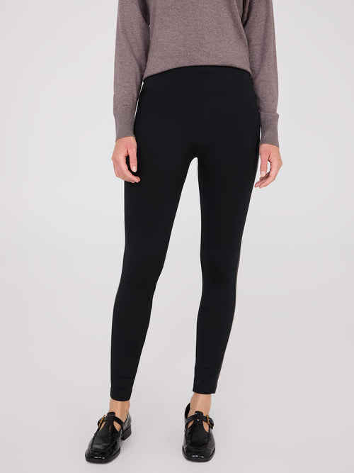 Leggings sans couture avec bordure en faux cuir