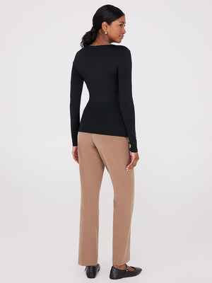 Double Layer V-Neck Long Sleeve Top Black