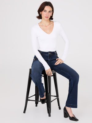 Double Layer V-Neck Long Sleeve Top Pearl