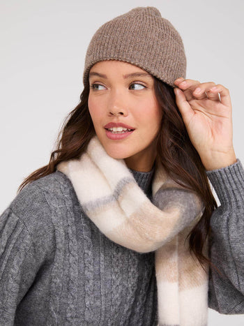 Faux Wool Ribbed Beanie Med Brown