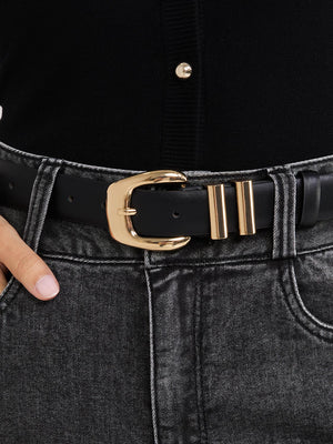 Gold Metal Buckle Belt Black