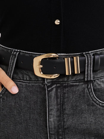 Gold Metal Buckle Belt Black