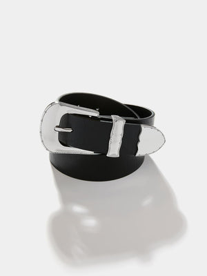 Faux Leather Horseshoe Buckle Belt Black