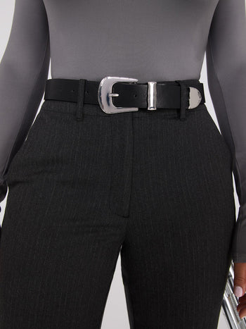 Faux Leather Horseshoe Buckle Belt Black