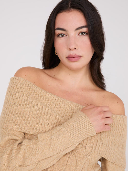 Off-The-Shoulder Cable Knit Sweater