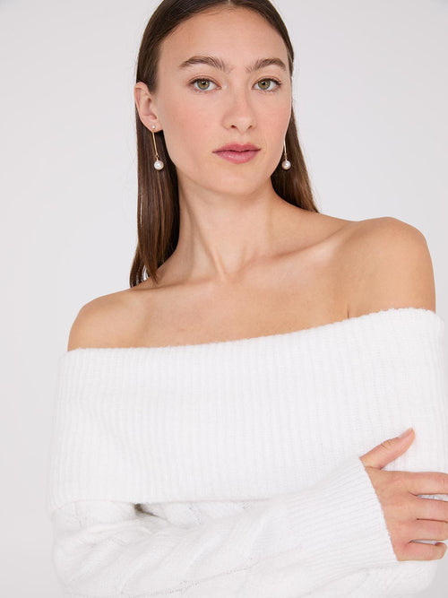 Off-The-Shoulder Cable Knit Sweater