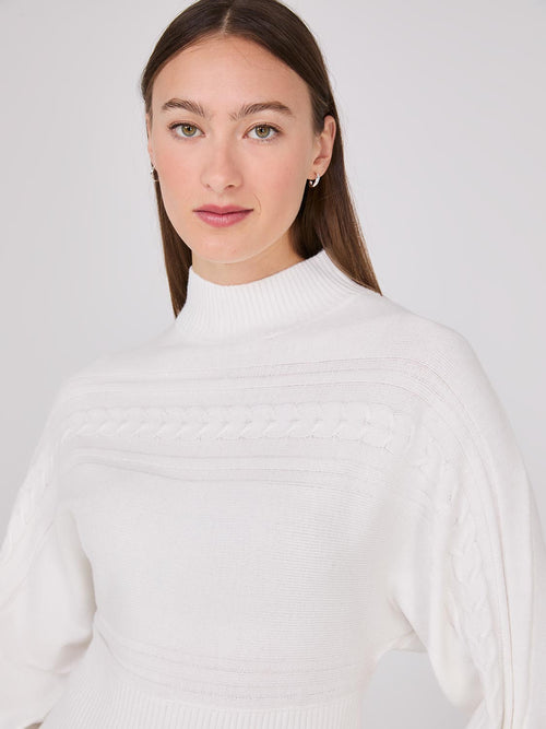 Cable Knit Mock Neck Dolman Sleeve Sweater