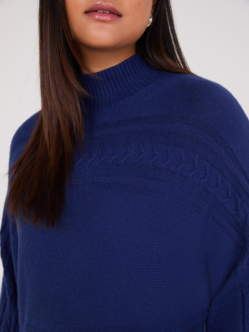 Cable Knit Mock Neck Dolman Sleeve Sweater