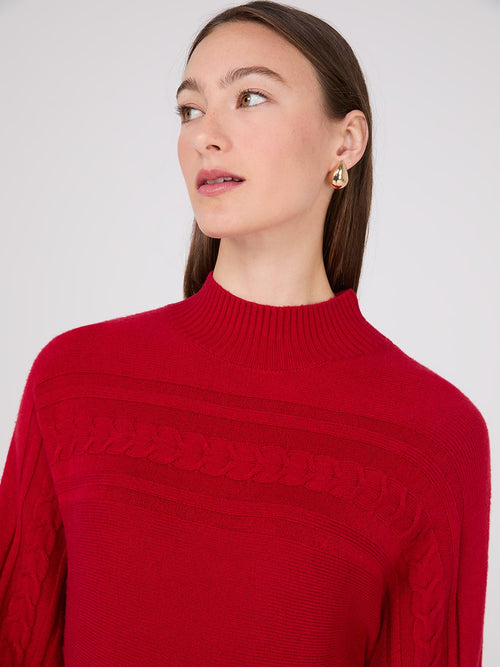 Cable Knit Mock Neck Dolman Sleeve Sweater