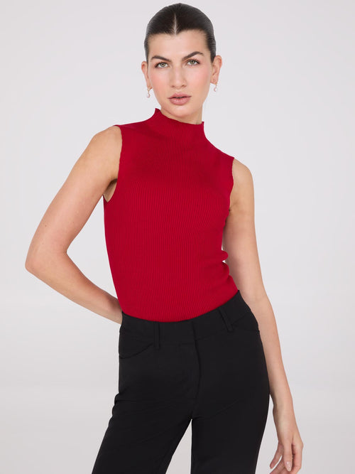 Ribbed Funnel Neck Sleeveless Sweater