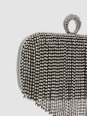 Jewelled Fringe Minaudiere With Ring Closure Black