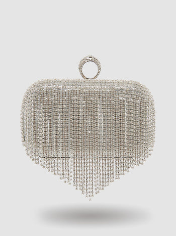 Jewelled Fringe Minaudiere With Ring Closure Silver