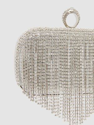 Jewelled Fringe Minaudiere With Ring Closure Silver