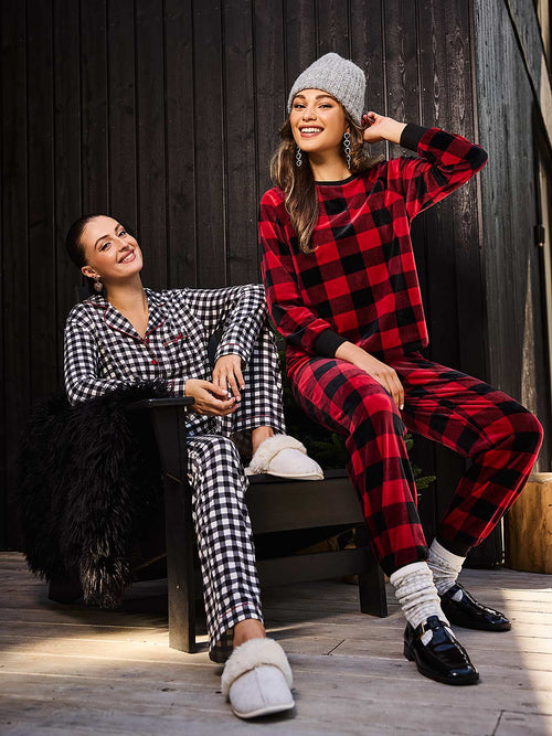 Plaid Print Velour Pajama Set